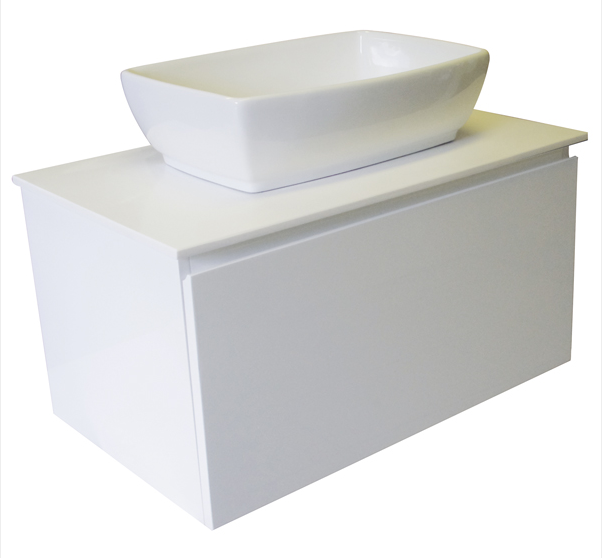 750 SINGLE DRAWER WALL HUNG Vanity, Solid Surface Top, Counter Basin ...